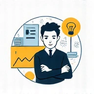 A stylized icon representing a product development manager, without showing a face, conveying vision and strategic planning.