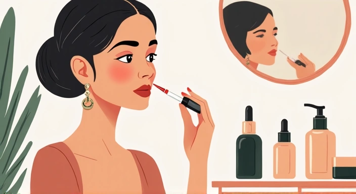 Illustration of a woman performing a daily skincare routine