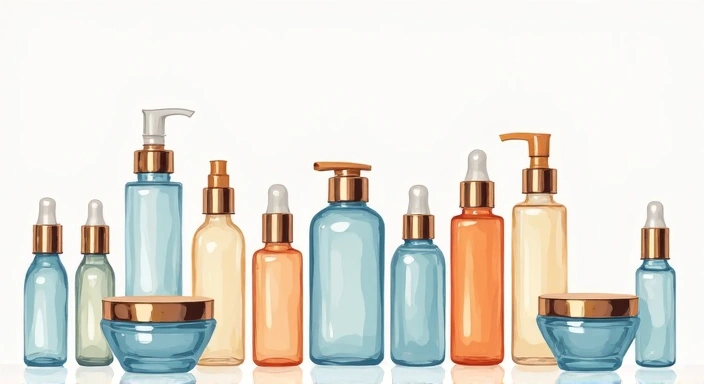 Illustration of various skincare products designed for different skin types