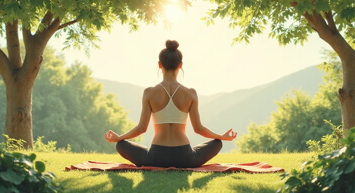 Illustration of a person meditating or doing light exercise, symbolizing a healthy lifestyle
