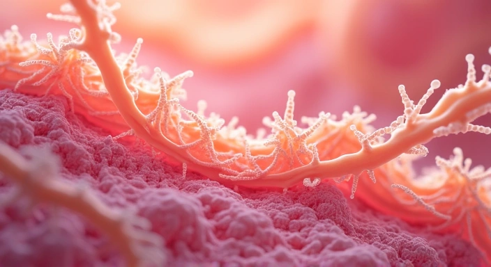 Illustration of collagen fibers and healthy skin cells