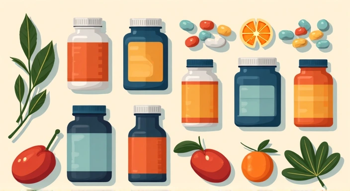 Illustration of various vitamins and supplements for men's health