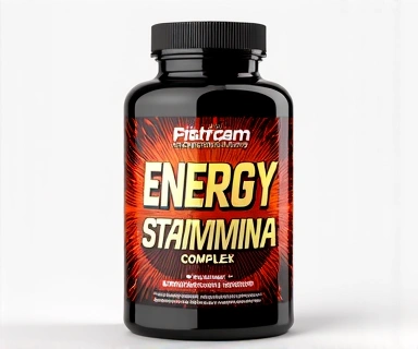 Energy and Stamina Complex supplement bottle with a dynamic, energetic design. No text.