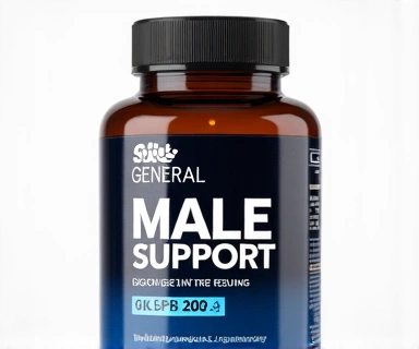 General Male Support supplement bottle with a sophisticated, scientific design. No text.